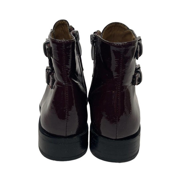 Franco Sarto Riddick Booties Burgundy Plum Patent Leather Side Zip Buckles 8.5 - Picture 8 of 11